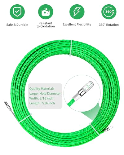 sinlaw 35 m aiguille electricien rigide,tire fil electrique,Ø 4,5 mm, aiguille electricien nylon avec 4 tête guidage, aiguille tire fil pour câble de communication mur conduit de sol(vert)
