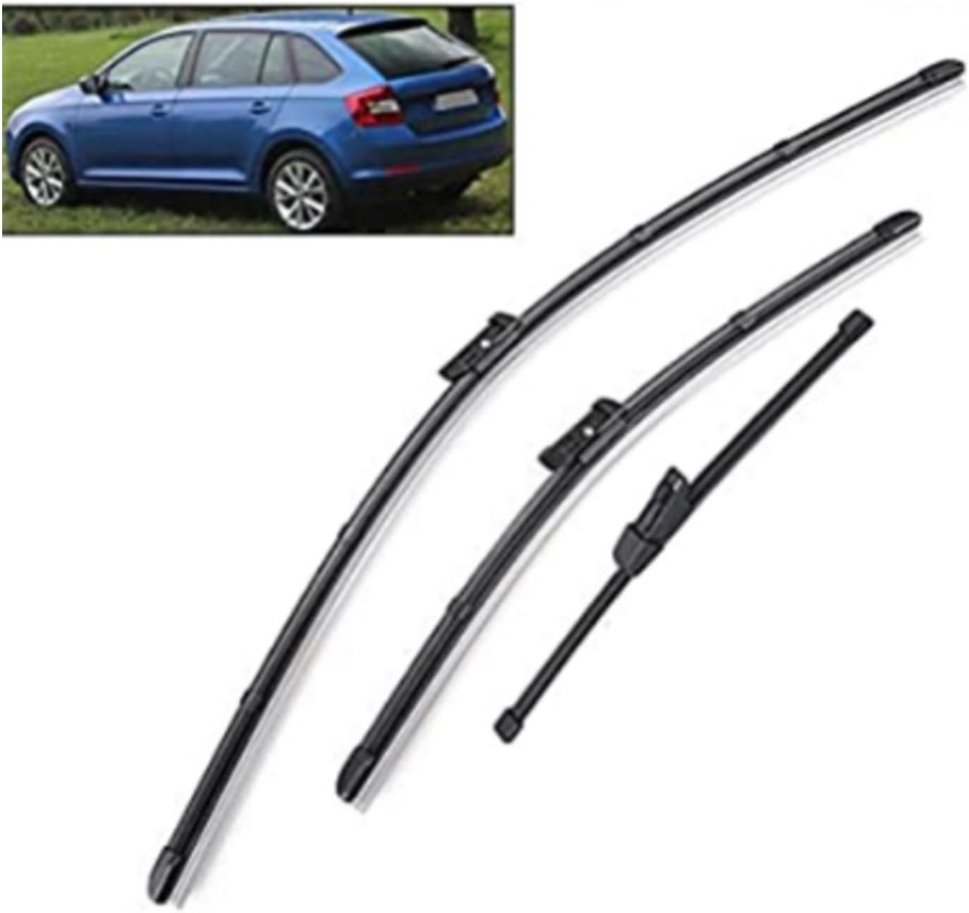 YIXINYI 3 Pcs Front + Rear Windscreen Wiper Blades for Skoda Rapid 2012-2016, Windshield Wipers Exact Match Replacement Consistent All Climate Efficiency