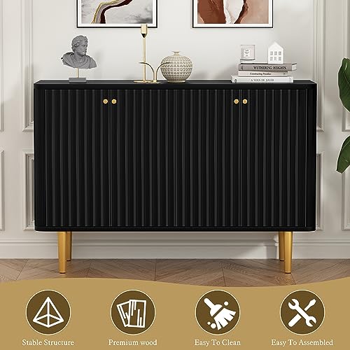 HOLTICO Sideboards, Buffet Cabinet with 4 Doors and Removable Shelves, Modern Accent Sideboard Storage Cabinet Storage Cupboard for Living Room, Kitchen, Black - Image 5