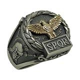 Sterling Silver and Yellow Solid Gold 10K Custom Made Roman Empire Eagle SPQR Skull Biker Mens Ring
