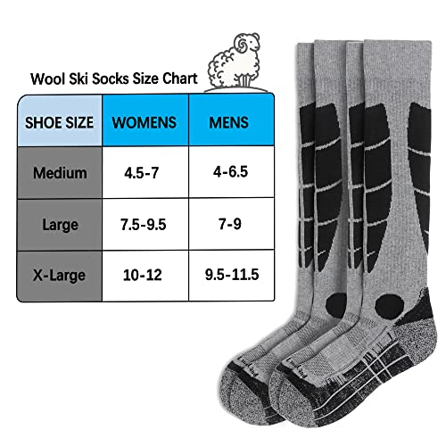 Tough Land Wool Ski Socks For Women & Men–Snowboarding Socks, Otc, Cushioned, Warm, Durable, Easy Care. 2 Pairs #TOP4