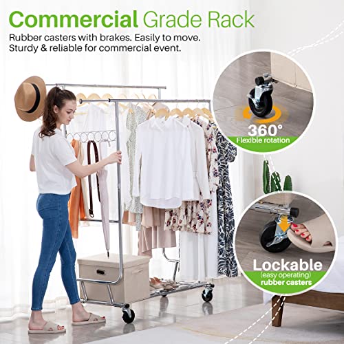 Hokeeper Double Clothing Garment Rack With Shelves Capacity 600 Lbs Clothing Racks On Wheels Rolling Clothes Rack For Hanging Clothes Heavy Duty Portable Collapsible Commercial Garment Rack Chrome #TOP3