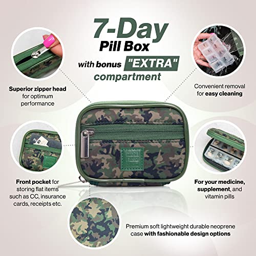 Image of Made Easy Kit Pill Case - Weekly Medicine Organizer with Removable Seven-Day Vitamin & Supplement Box (Camo Dark Green)
