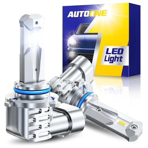 Image of AUTOONE 9005 /HB3 LED Light Bulbs, 40,000LM 900% Ultra Brightness, 6500K Cool White, 1:1 Halogen Size, Flicker-free 10-Years Long Service Life Fog Light with Cooling Fan, Plug and Play, Pack of 2