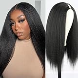 Oseti V Part Wig Kinky Straight Wig for Black Women Long Black Wig Straight Upgrade U-Part Wig Synthetic Glueless Upart Wig 20inch Yaki Straight Half Wig for Daily Use