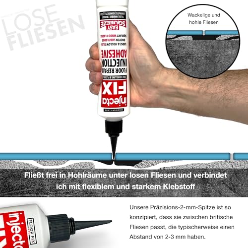 Injectafix Easy Squeeze 300 ml – Starker Reparaturkleber zum Befestigen loser Fliesen und Reparieren von hohlen Böden – Keramik, Laminat, Holz und LVT. Stark und flexibel.