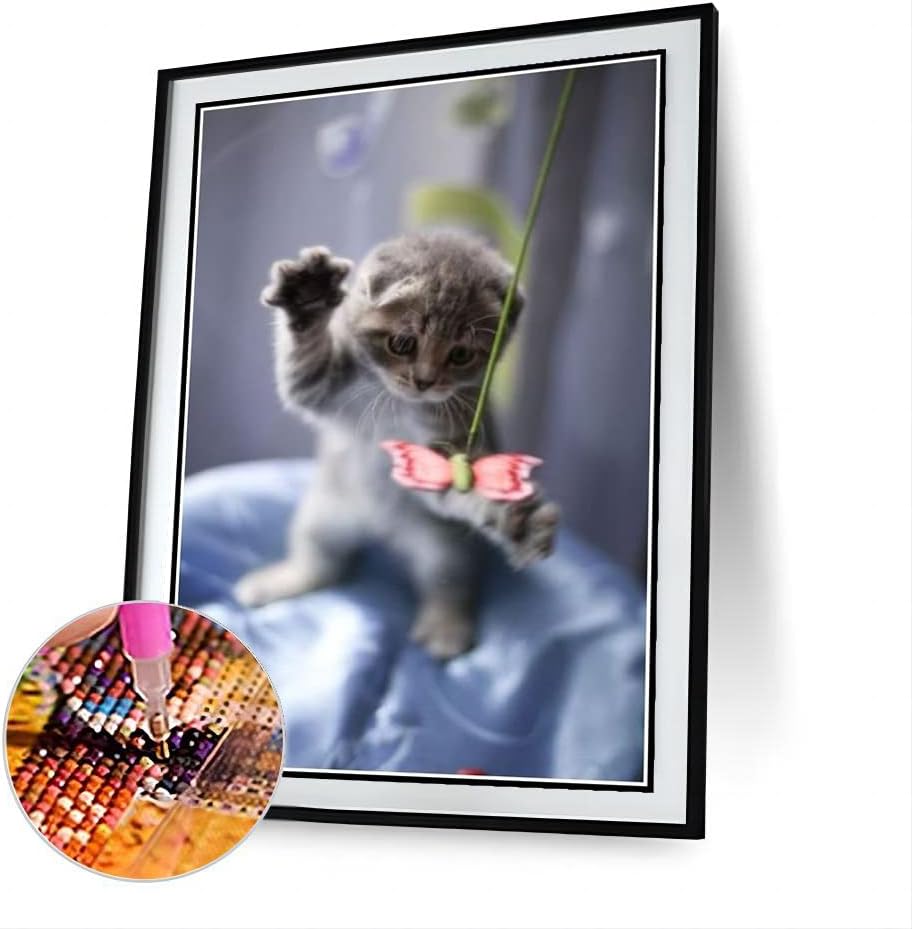 Scottish Fold Cute Pet Cat Animal Diamond Painting Kits for Adults, 5D Crystal Diamonds Art with Accessories Tools, Picture DIY Art Craft for Home Décor Gift