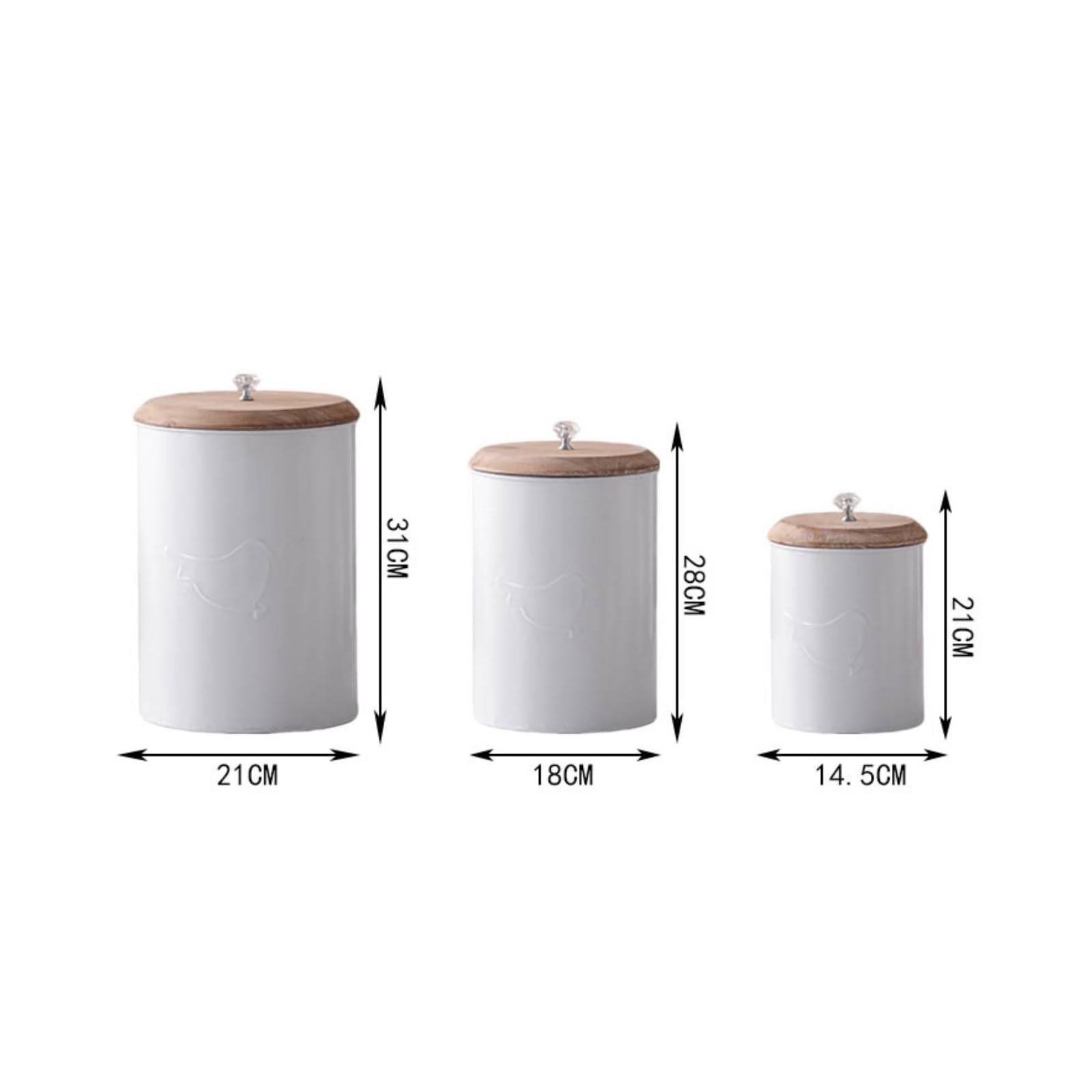 3 Pièces Boîte Métallique Cvercle En Bois Contenant à Céréales Motif En Relief Compact Pot Décoratif Préhension