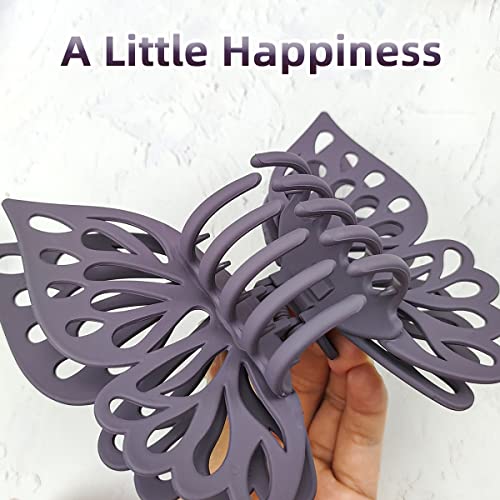 Butterfly Hair Clips Butterfly Claw Clips Large Matte Hollow Butterfly Hair Clips For Women Strong Hold Non-Slip Hair Catch Barrettes Clamps For Thick Hair Cute Hair Clips 2 Pack（Purple, Pink) #TOP4