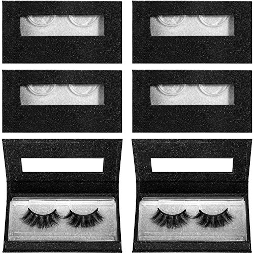 6 Pieces Square False Eyelash Packaging Box Empty Glitter Lash Box Fake 3D Eyelash Storage Box with Lash Tray for Women Girls False Eyelashes Care (Black)