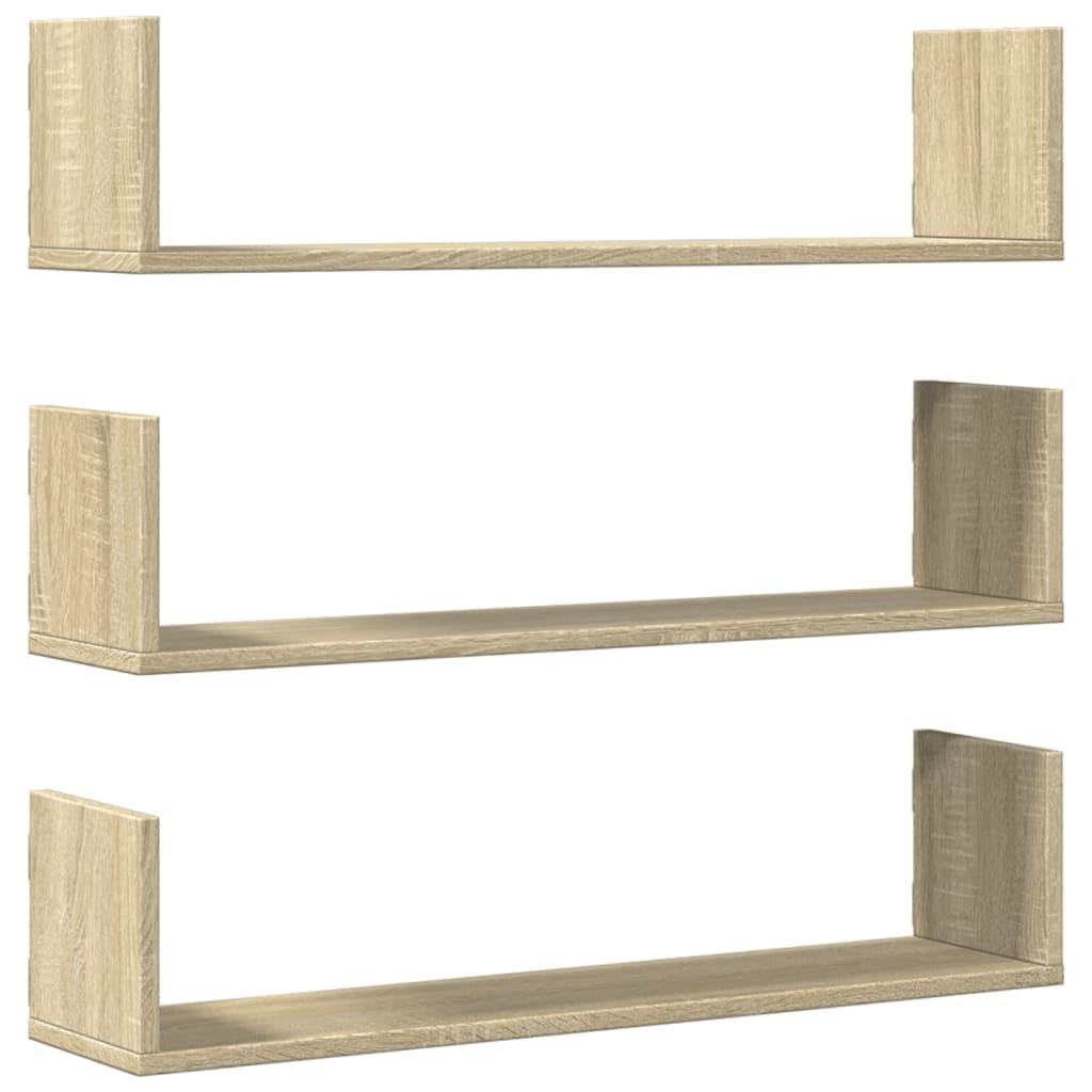 vidaXL Estantes Pared 3 uds Madera ingeniería Roble Sonoma 80x18x18 cm, Estante Flotante, Estante Flotante de Pared, Estante de exhibición de Pared