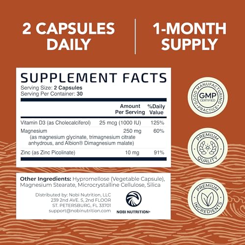 Image of Magnesium Zinc & Vitamin D3 | 260MG Complex | High Absorption Mag Citrate, Glycinate & Malate | Muscle, Nerve Function & Bone Health Support | Zinc and Magnesium Supplement with VIT D3 | 60 Ct.