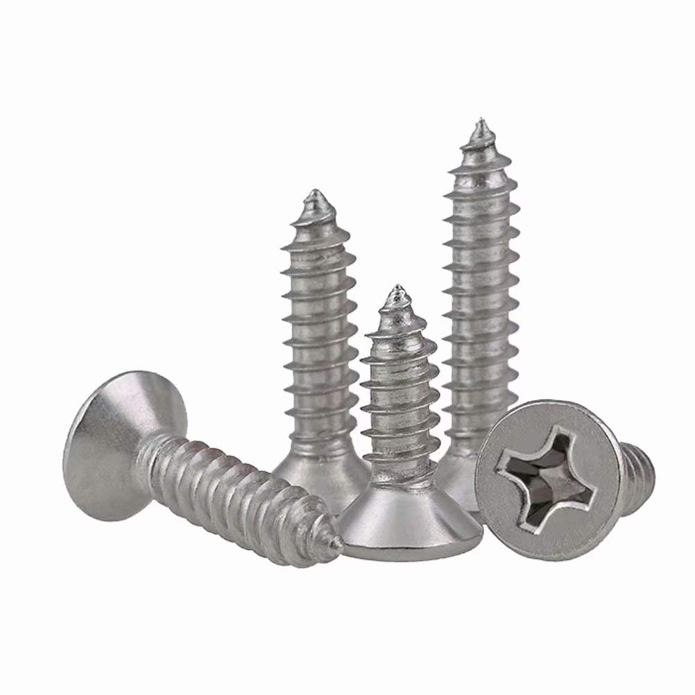 Dreneco M3 304 Stainless Steel Flat Head Self-Tapping Screws 6 mm-30 mm Pack of 50 pcs/100pcs