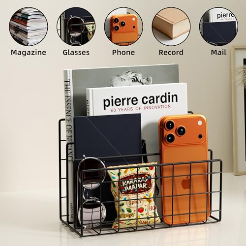 COCSKERQL Schreibtisch-Organizer mit 3 Fächern, Metallgitter, Briefsortierer, Aktenhalter für Büro und Zuhause, 2 Stück (schwarz)