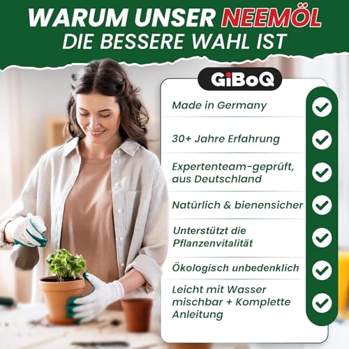 GiBoQ 100% natürliches Neemöl [250] ml – mit Emulgator für gesunde Pflanzenpflege | Natürlicher Blattglanz & Pflanzenvitalität | Für Garten & Zimmerpflanzen