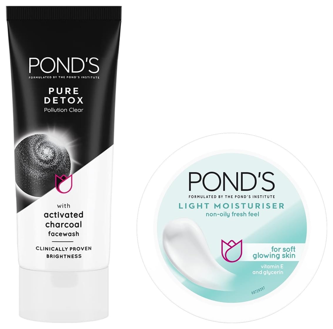 POND'S Pure Detox Face Wash 200 g, Daily Exfoliating & Brightening Cleanser, Deep Cleans Oily Skin - With Activated Charcoal for Fresh, Glowing Skin & POND'S Light Face Moisturizer 200 ml