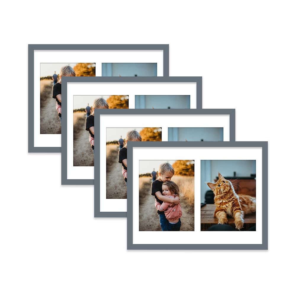 Grey Multi Photo Frame - Holds 2 x 9x7 Pictures, Family Collage Picture Frame for Wall Display, 16x12 Frame size, Set of 4