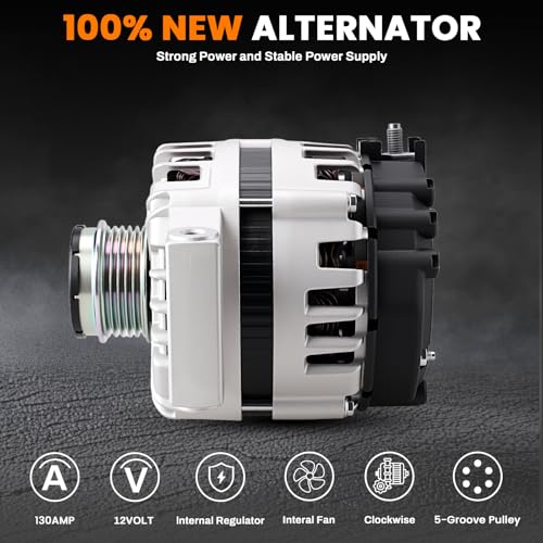Image of 13535009 High Output Alternator 130A 12V Compatible with 2018-2024 Chevrolet Equinox, GMC Terrain 1.5L L4, 5-Groove Pulley Clockwise, Replace 13513070, 13517759, 13583100