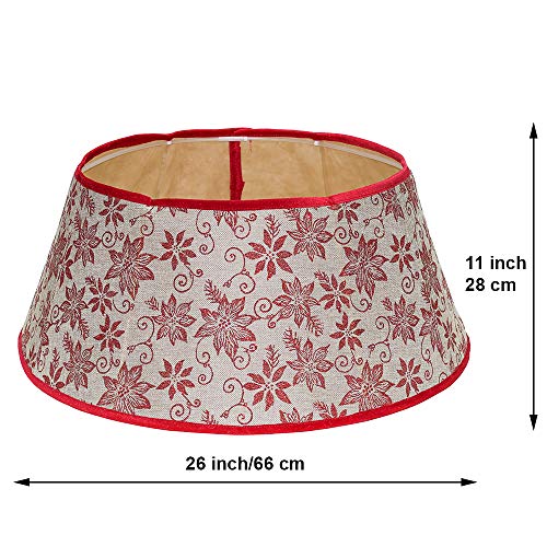 New Traditions - Burlap Stand Band Christmas Tree Collar with Glitter Poinsettias - Tan/Red - Thumbnail 3