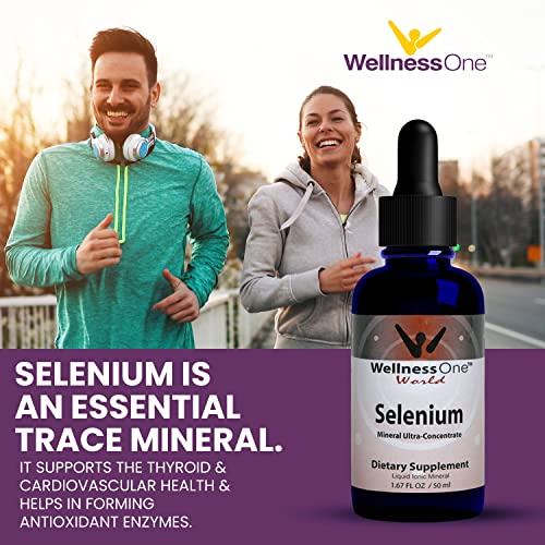 Wellnessone Selenium Supplement - Selenium Drops For Heart Health & Thyroid Support - Essential Trace Minerals That Boost Immunity & Help Form Antioxidant Enzymes - Good For Kids, Men & Women - 1.67Fl #TOP2