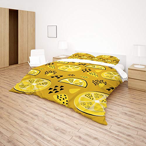 Housse de couette citron jaune avec taie d'oreiller lit double CHEHONG