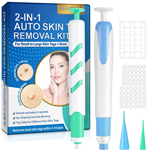 Skin Tag Removal Kit with Pen 2-in-1 Skin Tag Remover for 1-9mm Skin Tags Fast Wart Remover and Mole Remover with 60 Bands + 36 Repair Skin Tag Removal Patches for Face Body Within 3-14 Days