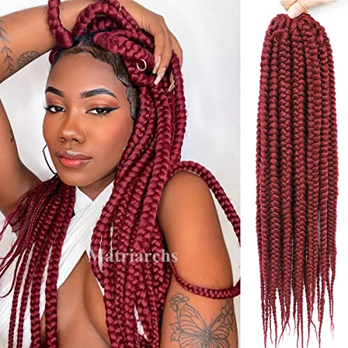 Burgundy Big Box Braids Crochet Hair 18 Inch Medium Sized Jumbo Box Braids For Women 3X Knotless Thick Long Straight Synthetic Braiding Hair Extensions Pre-Looped With Color(18” 3Packs,#Bug) #TOP2