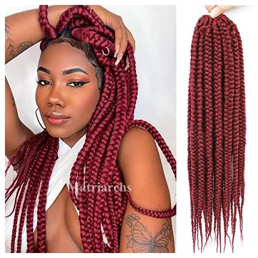 Burgundy Big Box Braids Crochet Hair 18 Inch Medium Sized Jumbo Box Braids for Women 3X Knotless Thick Long Straight Synthetic Braiding Hair Extensions Pre-looped With Color(18” 3Packs,#BUG)