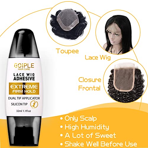 Lace Front Wig Glue Dual Tip Applicator Wig Glue Adhesive, Strong Hold Lace Adhesive Glue for Hair Replacement Wigs & Toupees, Waterproof Lace Front Wig Hair Glue for Wigs (1.1 fl oz) - Thumbnail 4