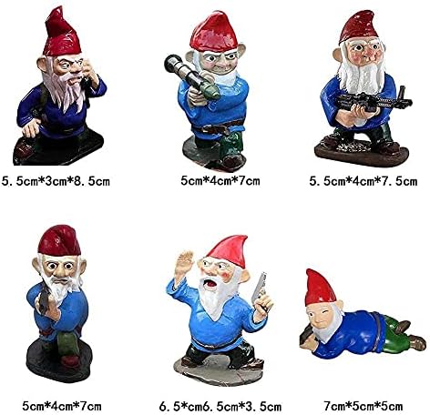 QIANSHENG 6PCS Military Garden Gnome Statues Funny Army Gnome with Gun Figurines War Dwarf Sculpture For Patio Lawn Yard Indoor Outdoor Decor Ornaments