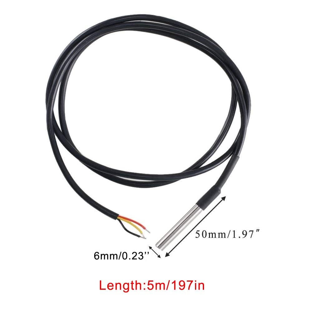 YUNIQUE GREEN-CLEAN-POWER - Sonde de température numérique étanche DS18B20 | Différentes longueurs | Compatible avec Arduino, Raspberry Pi | Haute précision, utilisation extérieure (câble de 5 Metres)