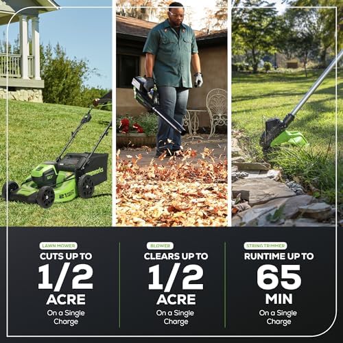 Greenworks 80V 21” Brushless (Push) Cordless Electric Lawn Mower + (500 CFM) Axial Leaf Blower + 13” String Trimmer (75+ Compatible Tools), (2) 2.0Ah Batteries and 30 Minute Rapid Charger - Thumbnail 3