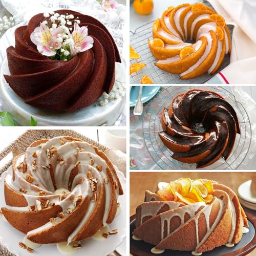 image for HUAKENER Large Bundt Cake Pan (2 Pack) - Nonstick Fluted Tube Pan, Her