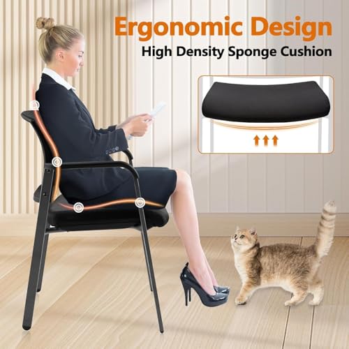 Image of CLATINA No Wheels Conference Room Chairs Set of 8, Stackable Office Guest Reception Chair with Armrests, Mesh Back Waiting Room Chairs for Office, School, Lobby, Church, Black