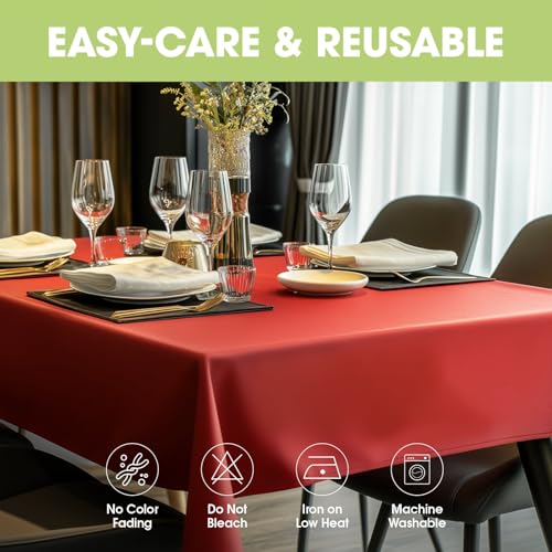 Image of Pureegg Polyester Tablecloth 60 inch x 84 inch Reusable & Washable Red