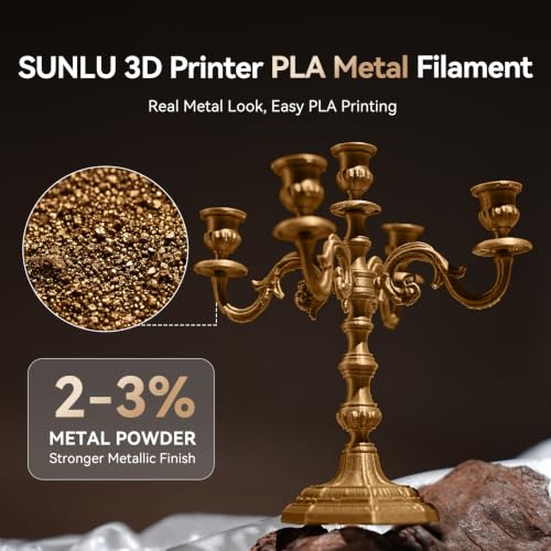 Image of SUNLU PLA Metallic 3D Printer Filament 1.75mm, (PLA Metal Brass Gold) | Smooth Metal-Like Shiny Surface, Great Easy to Print for 3D Printers, Dimensional Accuracy + /- 0.02mm