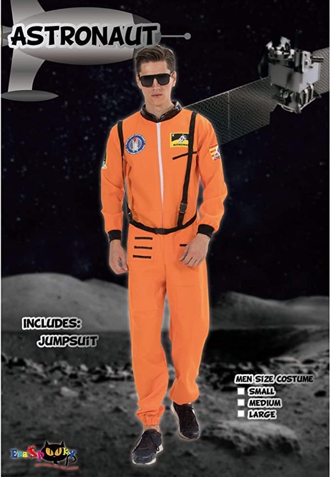 Miniatura 3 de EraSpooky Disfraz de astronauta para hombre, disfraz de Halloween para adultos, tallas XS-XL, para fiesta de disfraces y cosplay, color naranja y