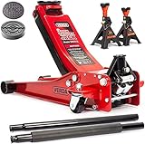 mit Schmiernippel Wagenheber 3T Rangierwagenheber mit Doppelkolben Heber Ständer, Unterstellbock, Modellwahl (Wagenheber 3T + 2x Unterstellbock mit Sicherung und Gummi)