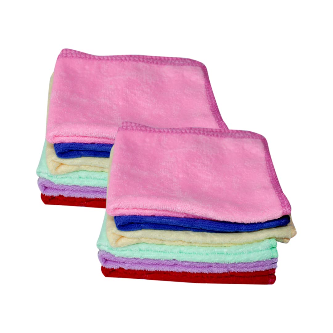 Kabello Soft Fluffy Thick Cotton Plain Face Towel/Handkerchief Set of 12 (Multicolor)