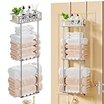 HapiRm Over Door Towel Rack - 3 Tier Towel Rack Wall Mounted with Metal Shelf Basket and 6 Hooks, Space-Saving Bathroom Towel Holder, Bathroom Towel Storage for Small Bathroom Storage & Organisation