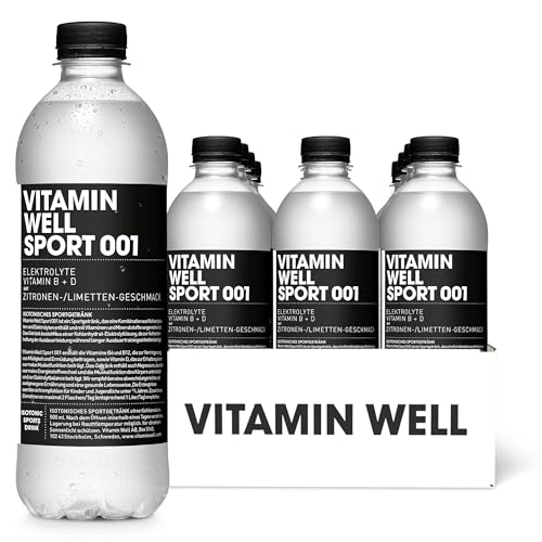 Vitamin Well Sport 001 – Zuckerfreies Sportgetränk mit Geschmack, Elektrolyten, Vitamin B & D, Magnesium, Zitronen-/Limettengeschmack, 12 x 500ml inkl. Pfand