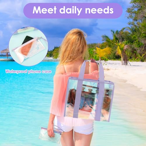 Beach Tote Bag for Women, Waterproof Large Beach Bags with Small Phone Pouch, Pool Gym Yoga Essential, Beautiful Long Lasting Pool Bag for Vacation Traveling Daily Use, Iridesent Purple4