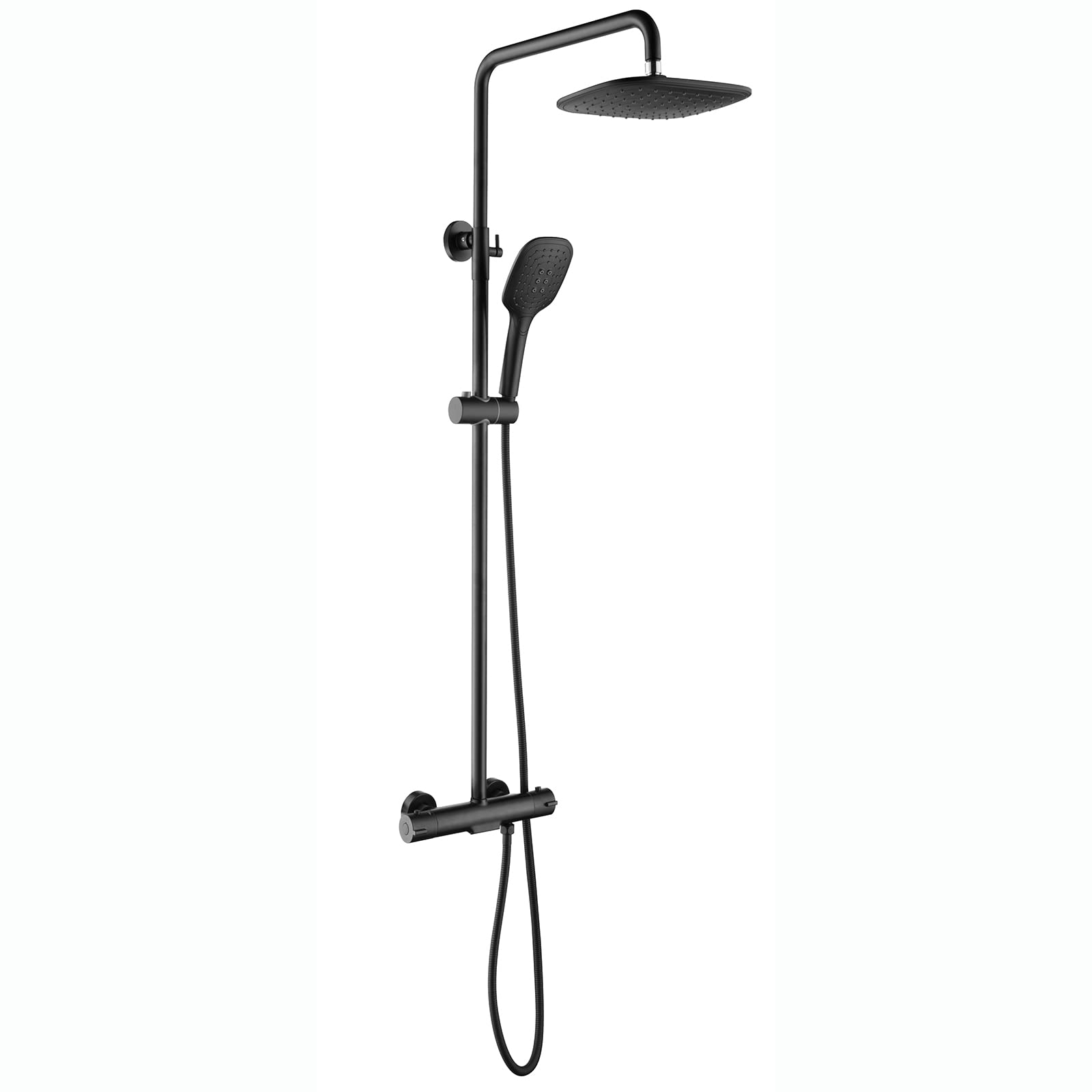 SBCGFY Thermostatic Shower System With Rain Shower Head & Handheld, Wall Mount Combo Set, 3 Mode Mixer Faucet, Tub Spout, Gray Finish - Ultimate Bathroom Upgrade,Black