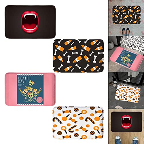 Image of Halloween Printed Doormat Decor Front Door Carpet Area Rug Pink Skull Head