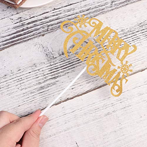 Toddmomy 12 Stuks Merry Christmas Cake Toppers Gouden Glitter Merry Christmas Cupcake Picks Voor Kerst Nieuwjaarsfeest - Image 5