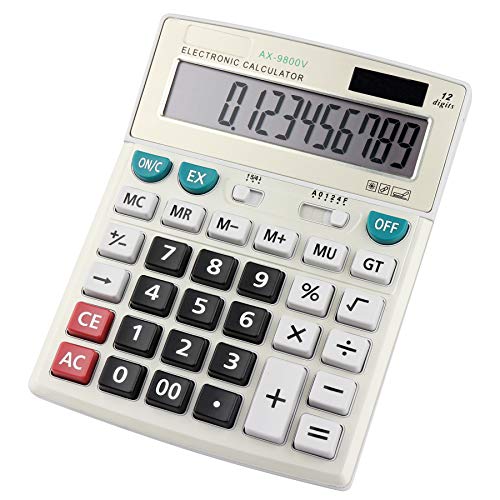 Calculator, BviFioX Desk Calculator, 12 Digit Large LCD Display, Solar and Battery Office Calculator, Large Keys, Standard Function for Daily Use in Home and Office (CT-9800V) Calculator, BviFioX Desk Calculator, 12 Digit Large LCD Display, Solar and Battery Office Calculator, Large Keys, Standard Function for Daily Use in Home and Office (CT-9800V)