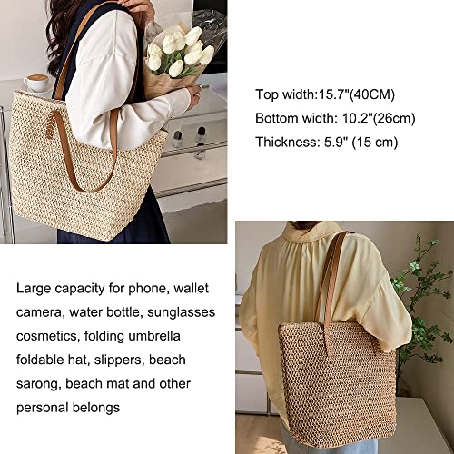 Kehpish Large Straw Beach Bag For Womens, Straw Handbag Woven Tote Bag With Zipper Summer Straw Shoulder Bag (Brown) #TOP1