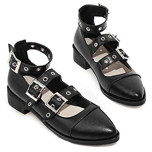 MAVMAX Women's Punk Goth Buckled Mary Jane Shoes Chunky Low Heel Pointed Toe Pumps2