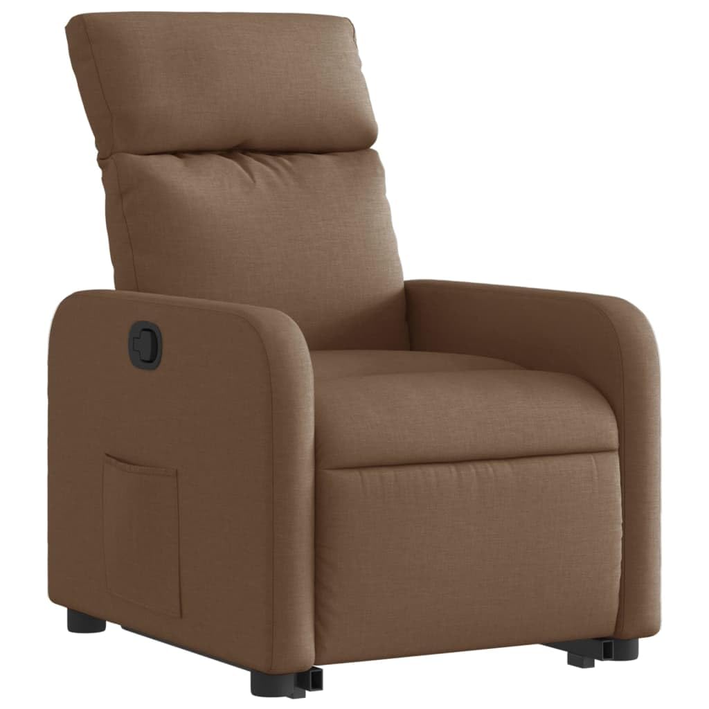 Fotel relaksacyjny z funkcją wspomagania wstawania, brązowy, tapicerka, ergonomiczna regulacja, z podnóżkiem i podłokietnikiem, do salonu, sypialni, biura, relaksu podczas czytania i