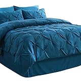 Bedsure Teal Comforter Set Full - 8 Pieces Pintuck Bed Set Full Size, Teal Full Size Bed in A Bag...